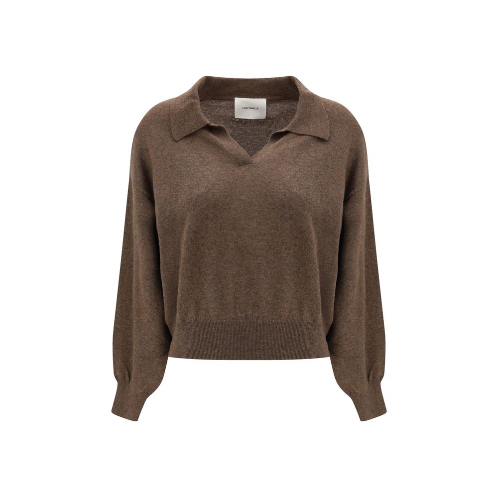 Sweatshirt by Lisa Yang for women in cashmere & capra leather brown features an exquisite silhouette, showcasing and v-neck neckline details for a exquisite look.
