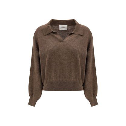Sweatshirt by Lisa Yang for women in cashmere & capra leather brown features an exquisite silhouette, showcasing and v-neck neckline details for a exquisite look.