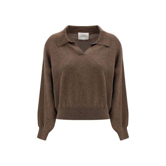Sweatshirt by Lisa Yang for women in cashmere & capra leather brown features an exquisite silhouette, showcasing and v-neck neckline details for a exquisite look.