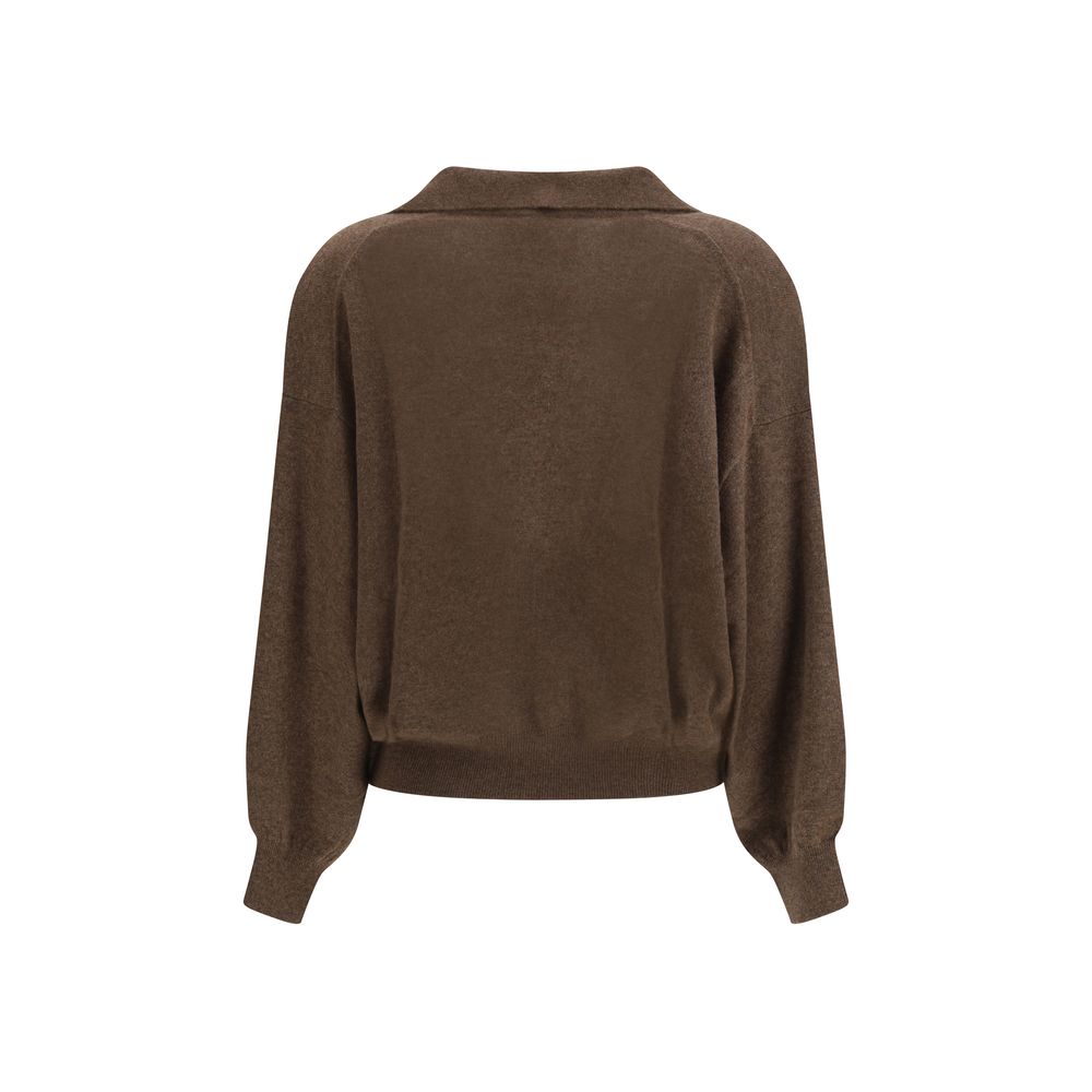 Sweatshirt by Lisa Yang for women in cashmere & capra leather brown presents a smart casual silhouette, featuring a smart casual v-neck neckline and for a sophisticated look.