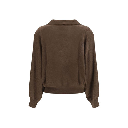 Sweatshirt by Lisa Yang for women in cashmere & capra leather brown presents a smart casual silhouette, featuring a smart casual v-neck neckline and for a sophisticated look.