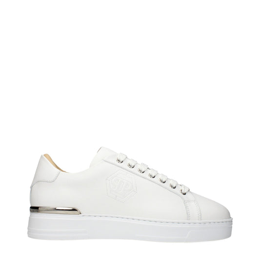 Sneakers by Philipp Plein for men in leather white presents a impeccable silhouette as Men's Low Top Leather Sneakers, expertly defined by a impeccable low-top style for a impeccable, high-fashion look.