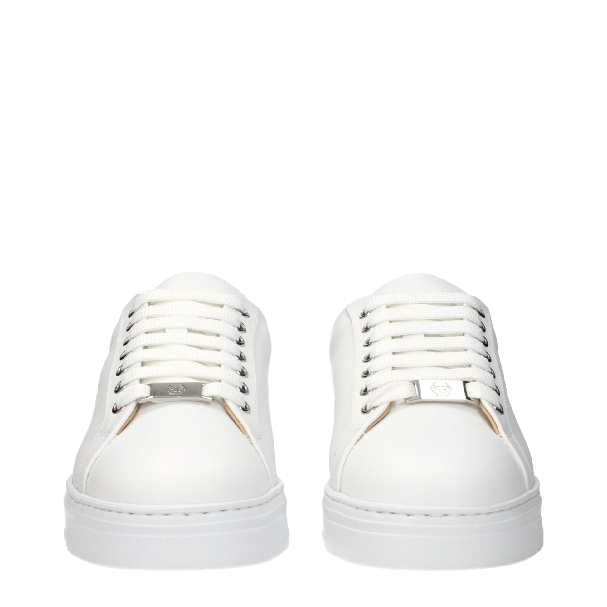 Sneakers by Philipp Plein for men in leather white features an versatile design from the Men's Low Top Leather Sneakers collection, highlighting a versatile low-top style for a premium, high-fashion look.