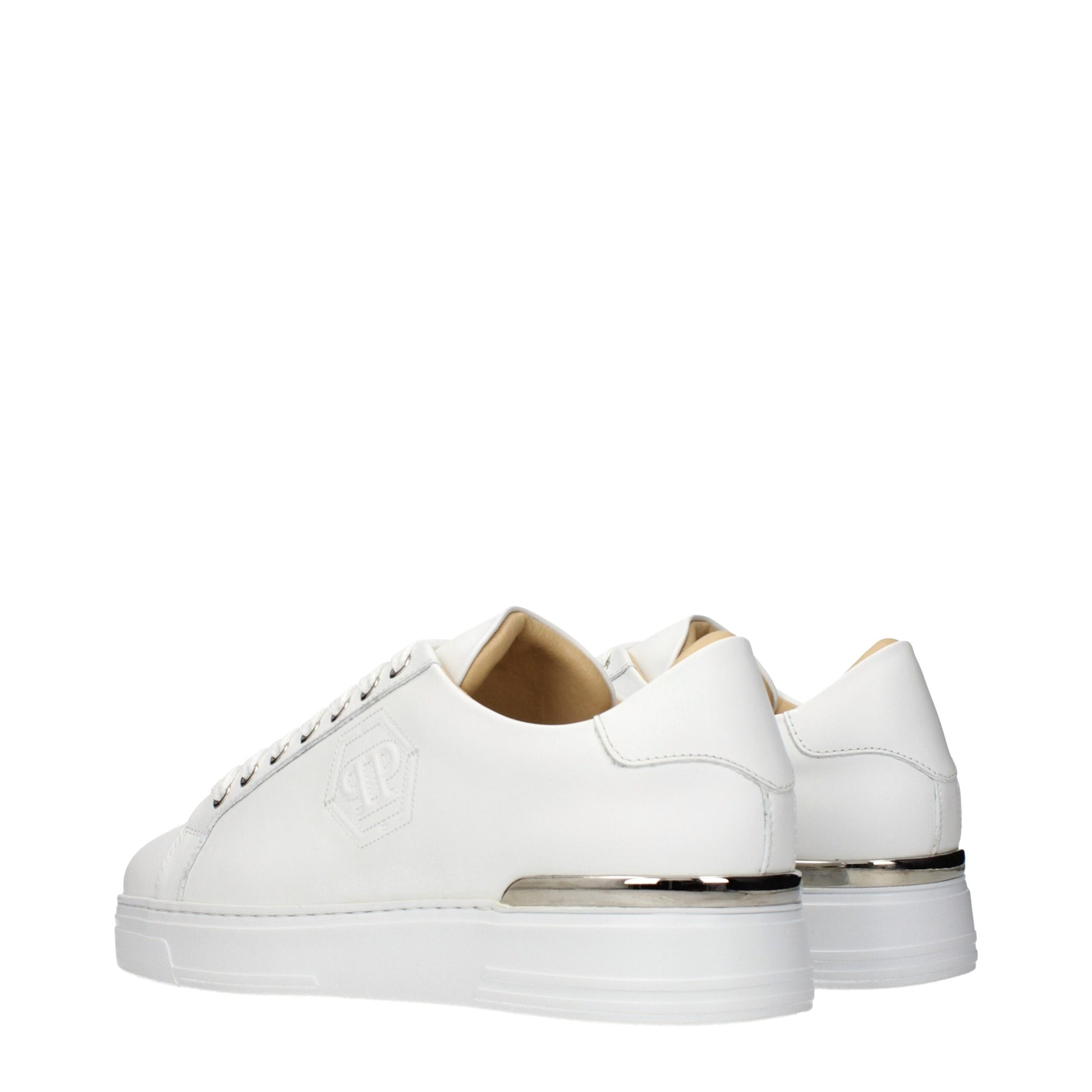 Sneakers by Philipp Plein for men in leather white features an timeless silhouette from the Men's Low Top Leather Sneakers collection, showcasing a signature low-top style with an timeless finish.