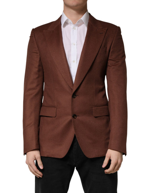 Blazer by Dolce & Gabbana for men in cashmere silk brown showcases a discerning silhouette, elegantly detailed with a sophisticated single-breasted neckline and premium for a truly discerning finish.