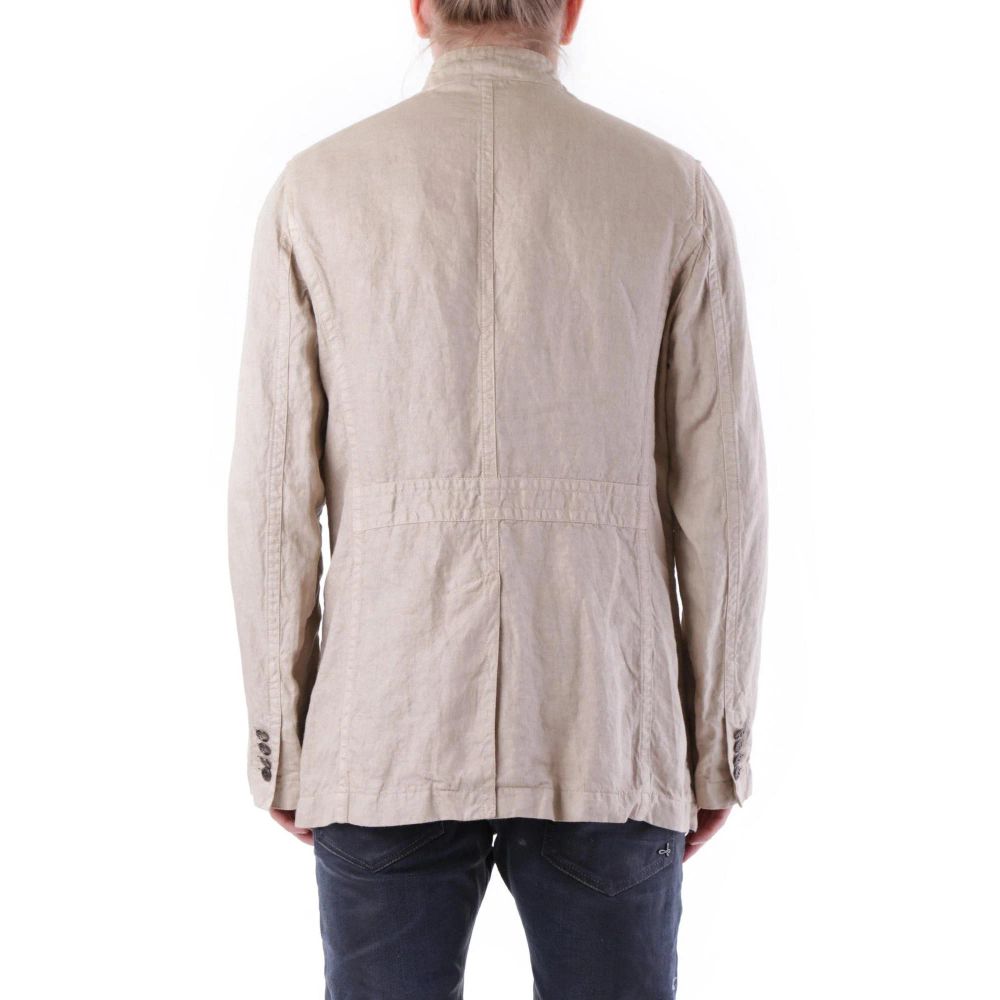 Overcoat by Husky for men in linen beige features a contemporary silhouette showcasing a contemporary and refined pockets for a sophisticated finish.
