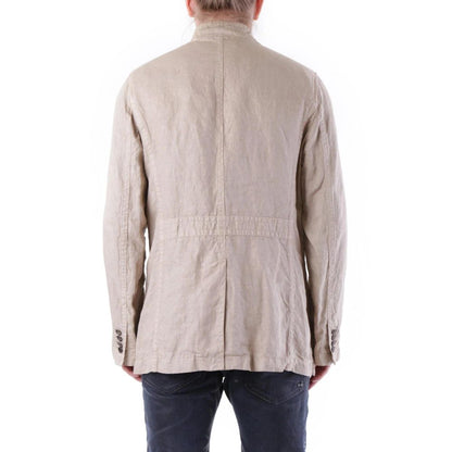 Overcoat by Husky for men in linen beige features a contemporary silhouette showcasing a contemporary and refined pockets for a sophisticated finish.
