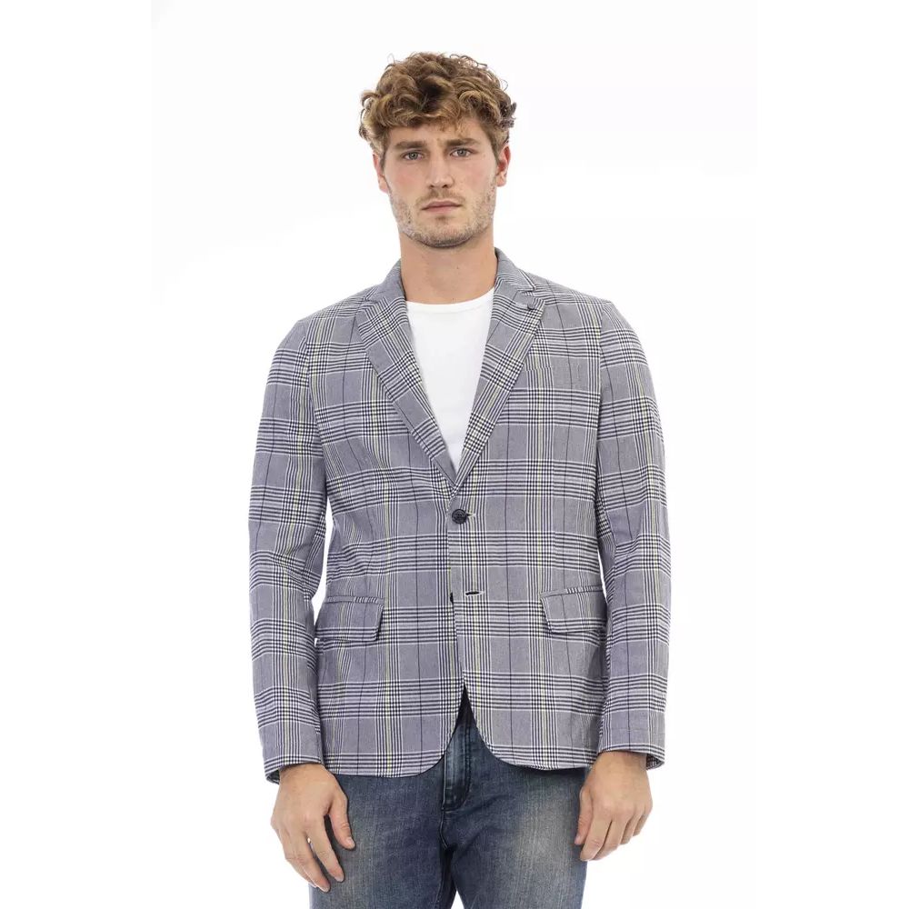 Blazer by Distretto12 for men in stretch polyester cotton blue features an sartorial silhouette, showcasing a sophisticated and sartorial for a truly sartorial finish.
