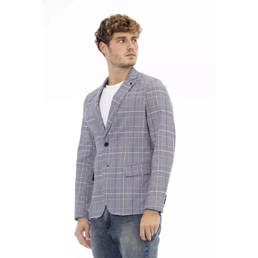 Blazer by Distretto12 for men in stretch polyester cotton blue features an stylish silhouette, showcasing a sophisticated and stylish for a truly stylish finish.