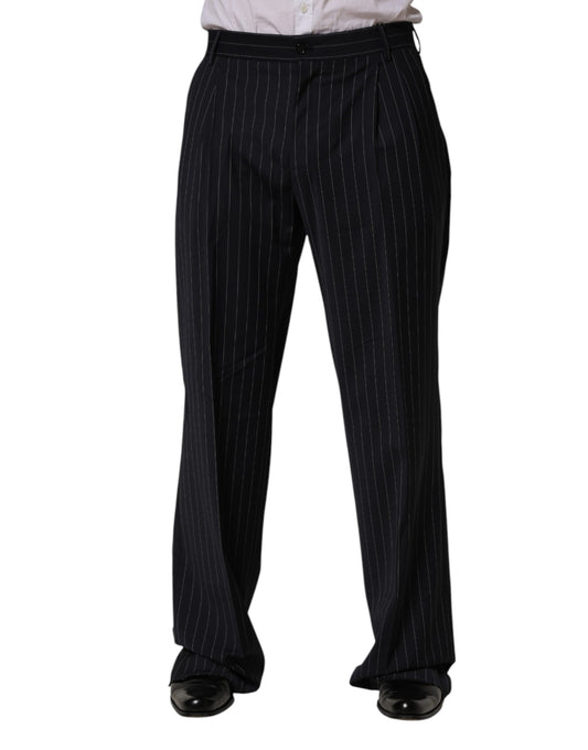 Trousers by Dolce & Gabbana for men in polyester & wool black & striped features an on trend silhouette, showcasing a sophisticated straight & regular-fit with a long and for an on trend finish.