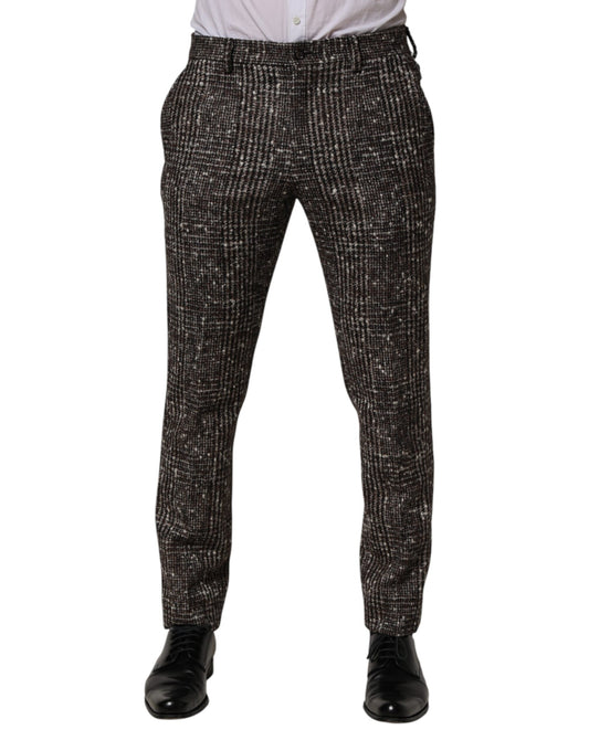 Trousers by Dolce & Gabbana for men in nylon viscose & alpaca wool brown & plaid features an sartorial silhouette, showcasing a precise skinny & regular-fit and long with a sartorial for a refined look.