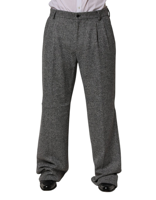 Dolce & Gabbana Men's Straight Regular Fit Nylon Viscose & Alpaca Wool Trousers - Gray Houndstooth