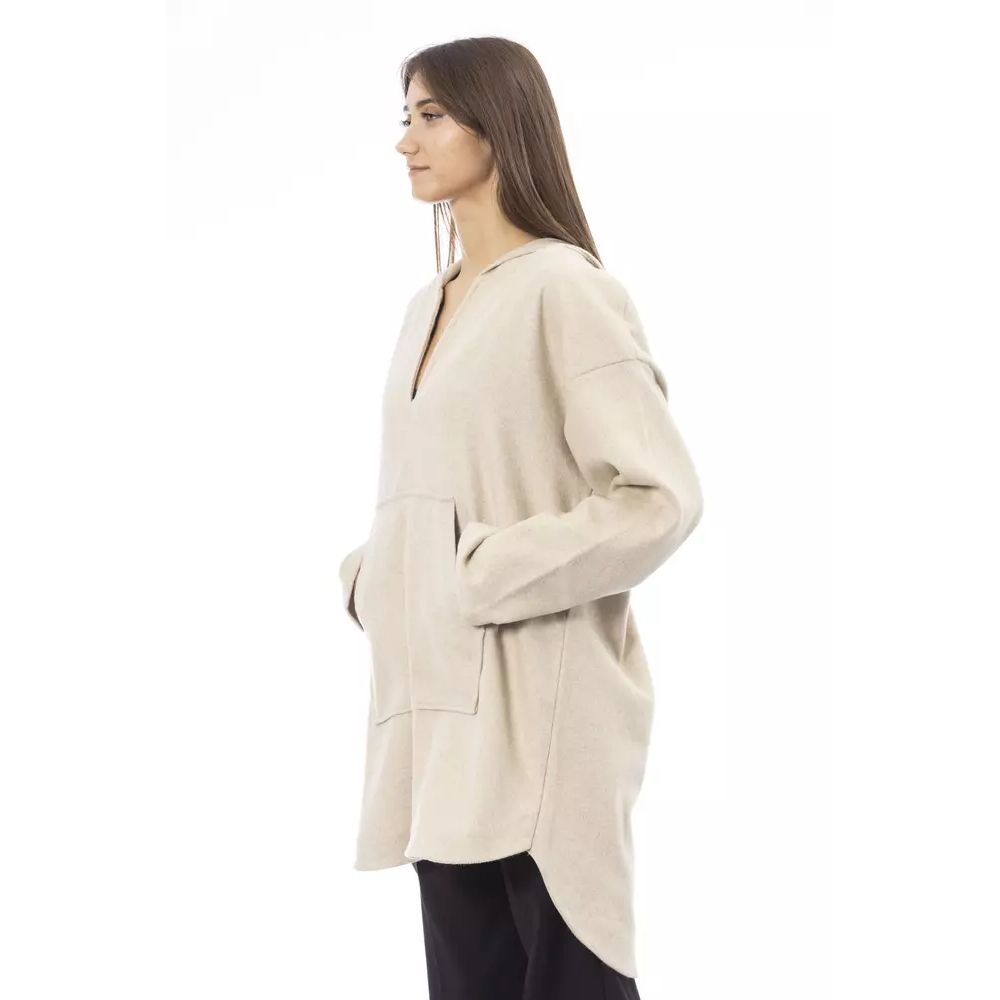 Sweatshirt Hoodie by Alpha Studio for women in wool beige showcases a city-ready silhouette, artfully detailed with a signature and for a city-ready finish.