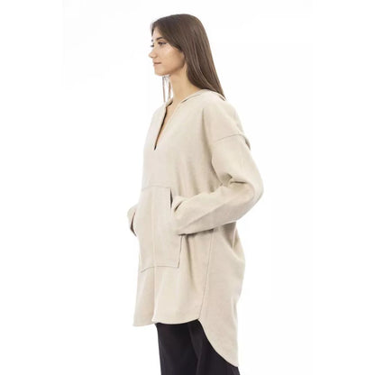 Sweatshirt Hoodie by Alpha Studio for women in wool beige showcases a city-ready silhouette, artfully detailed with a signature and for a city-ready finish.