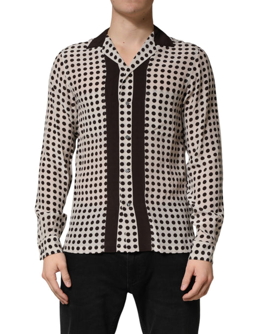 Dolce & Gabbana Men's Slim Long-Sleeve Silk T-Shirt - Black White Patterned