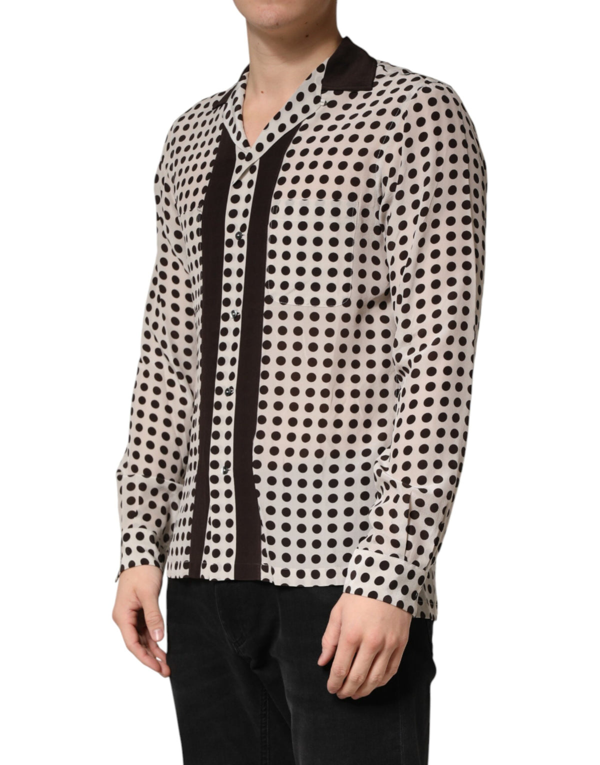 Dolce & Gabbana Men's Slim Long-Sleeve Silk T-Shirt - Black White Patterned