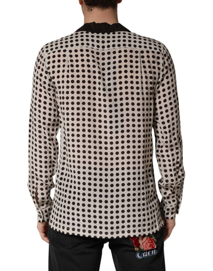Dolce & Gabbana Men's Slim Long-Sleeve Silk T-Shirt - Black White Patterned