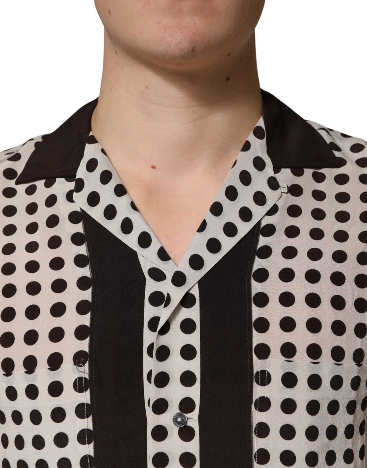 Dolce & Gabbana Men's Slim Long-Sleeve Silk T-Shirt - Black White Patterned
