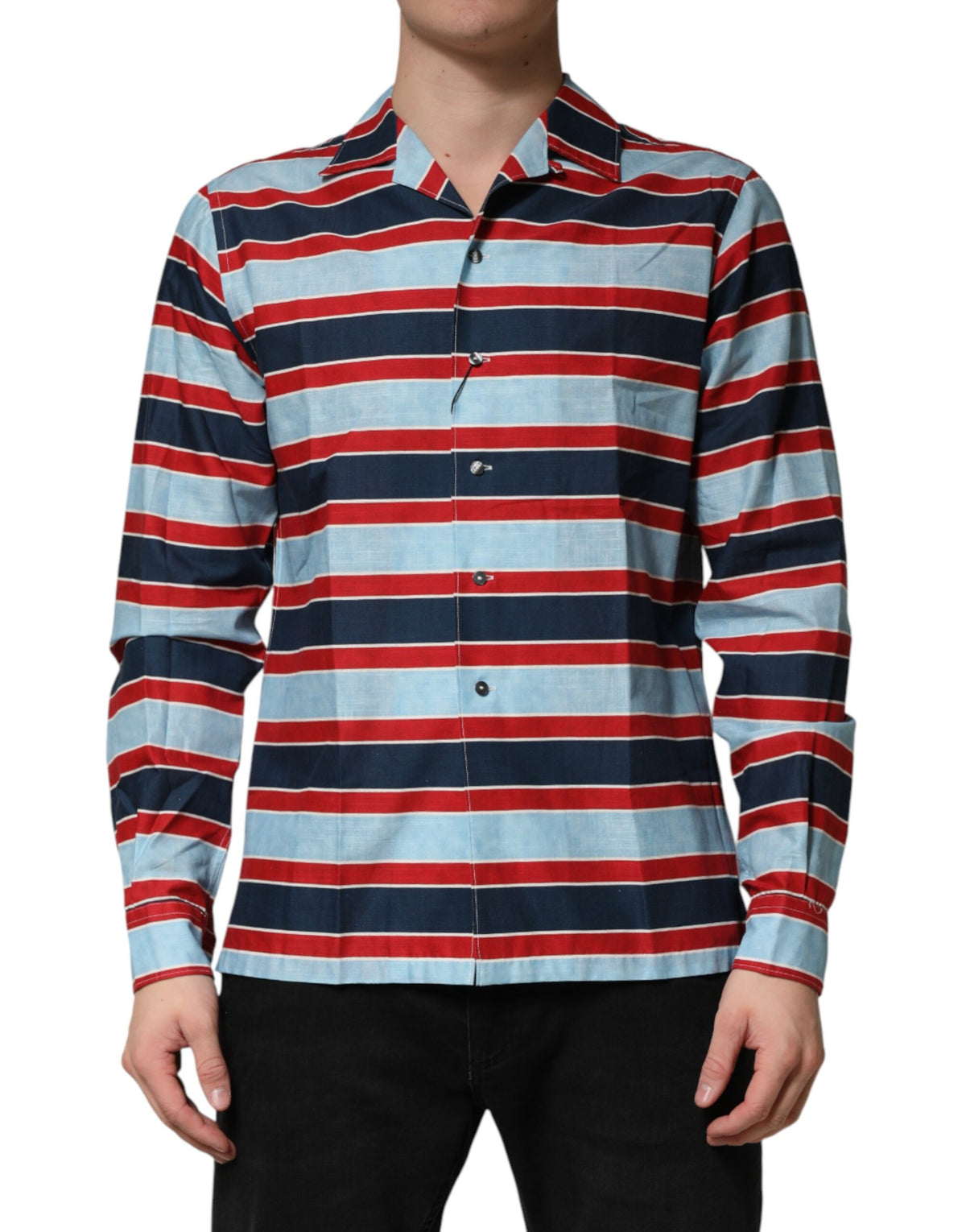 Dolce & Gabbana Crisp Men's Slim Long-Sleeve Cotton T-Shirt - Multicolor Striped