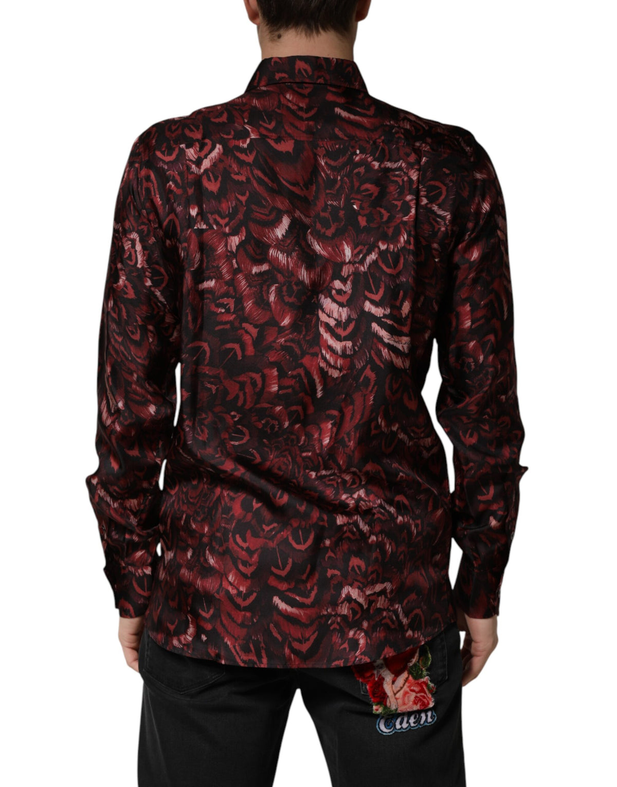 Dolce & Gabbana Crisp Men's Slim Long-Sleeve Silk Dress Shirt - Bordeaux Patterned