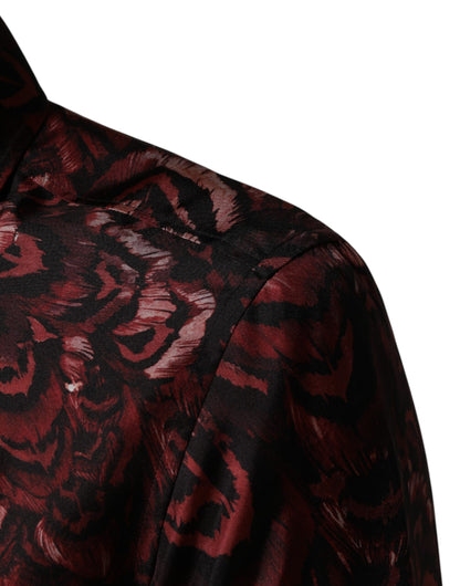 Dolce & Gabbana Crisp Men's Slim Long-Sleeve Silk Dress Shirt - Bordeaux Patterned