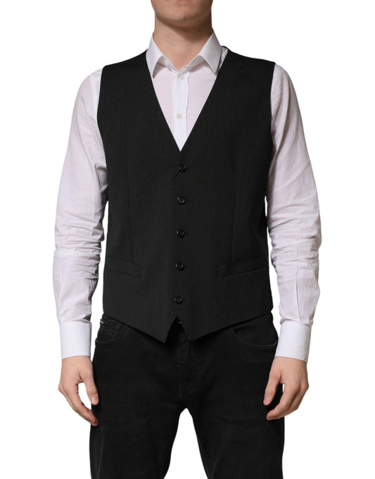Vest by Dolce & Gabbana for men in virgin wool viscose & cupro black features an contemporary silhouette, showcasing refined and a contemporary for a sophisticated layered look.