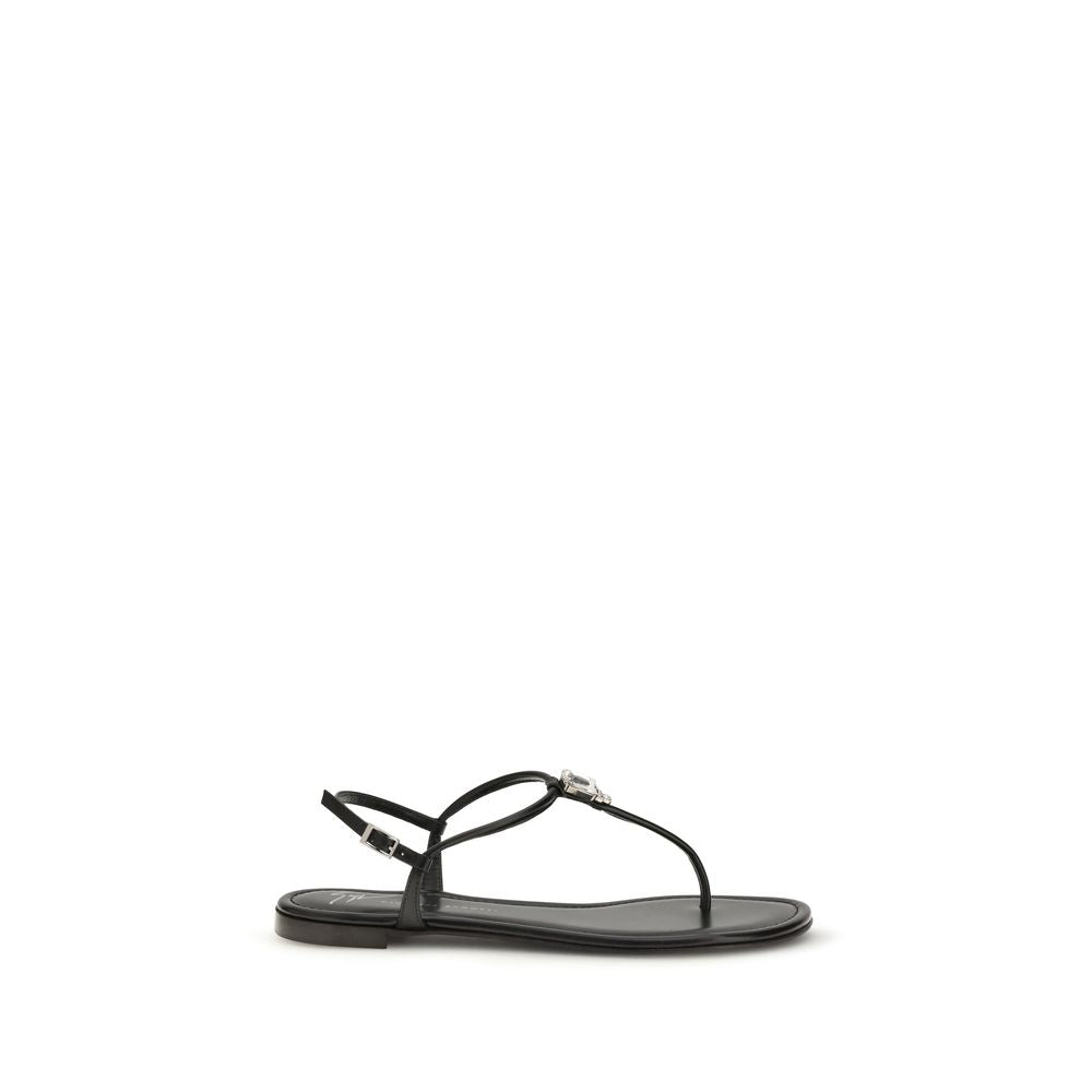 Flat Flip-Flop Sandals by Giuseppe Zanotti for women in bos taurus calf leather & rhinestone and black presents a captivating silhouette, showcasing the signature style of the Women's Bos Taurus Calf Leather & Rhinestone Flat Flip-Flop Sandals with a captivating flat and captivating .