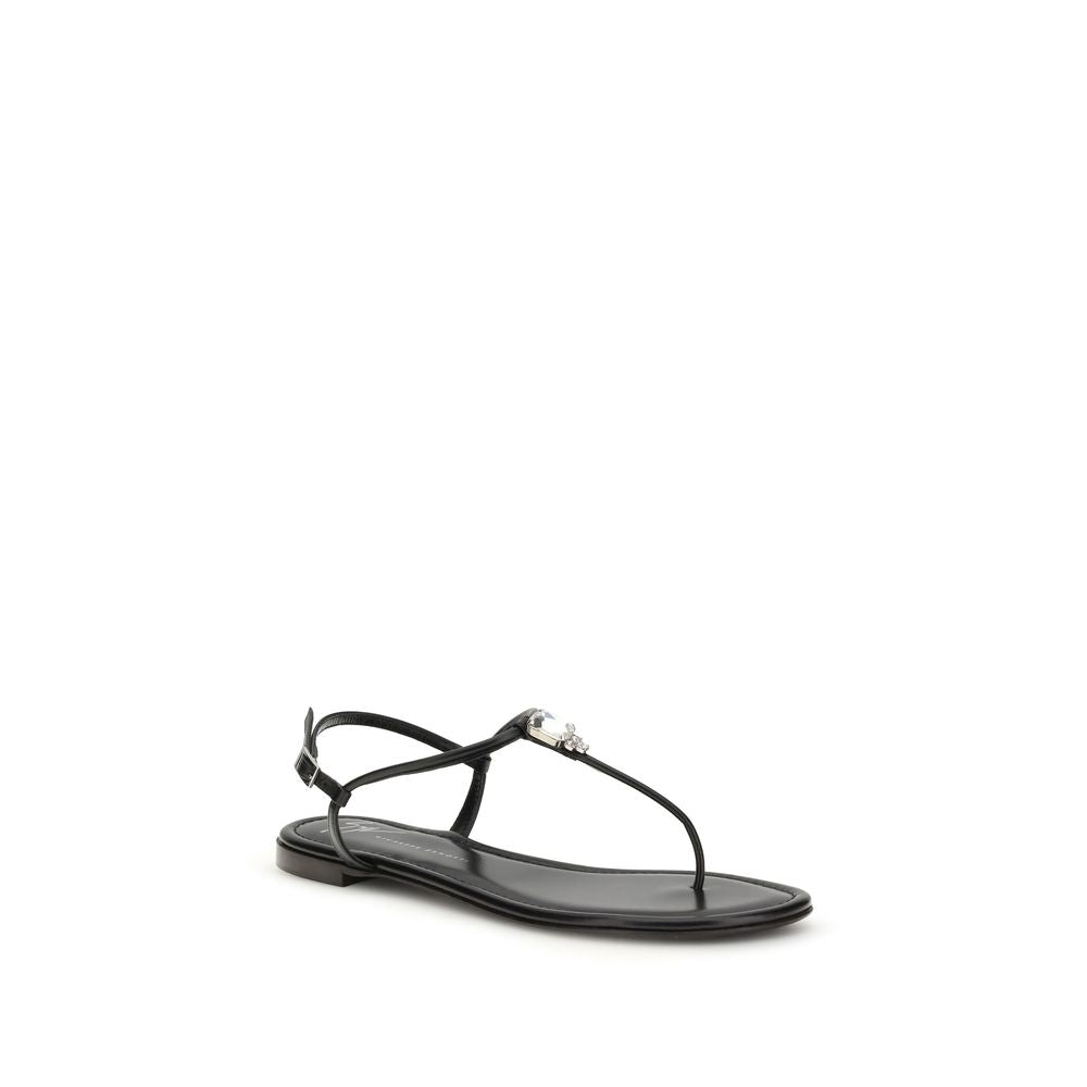 Flat Flip-Flop Sandals by Giuseppe Zanotti for women in bos taurus calf leather & rhinestone black features an statuesque Women's Bos Taurus Calf Leather & Rhinestone Flat Flip-Flop Sandals silhouette with a refined flat and elegant .