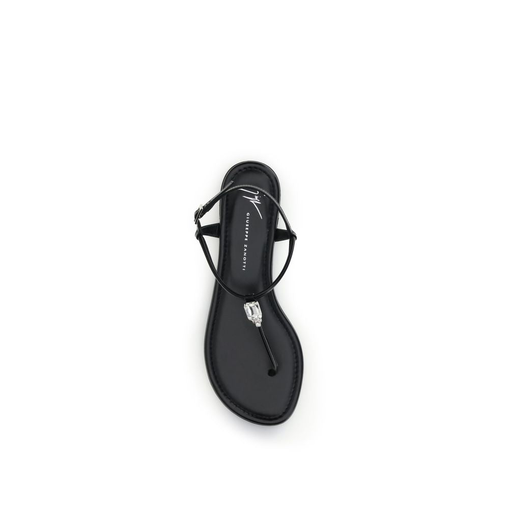 Flat Flip-Flop Sandals by Giuseppe Zanotti for women in bos taurus calf leather & rhinestone black features an exquisite silhouette, showcasing the exquisite Women's Bos Taurus Calf Leather & Rhinestone Flat Flip-Flop Sandals with a flat and .