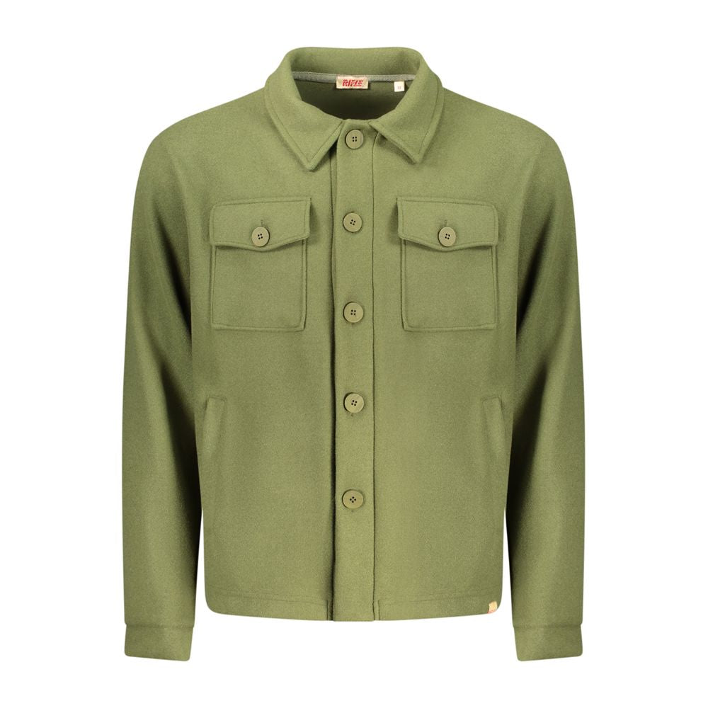 Overcoat by Rifle for men in cotton polyester green showcases a enveloping silhouette, detailed with distinctive pockets and a enveloping .