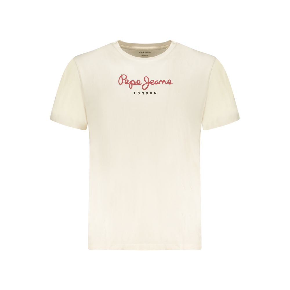 T-Shirt by Pepe Jeans for men in cotton beige & print showcases a chic silhouette, artfully detailed with a chic crew neckline and for a chic finish.