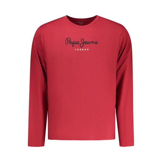 Activewear T-Shirt by Pepe Jeans for men in cotton polyester gray, red & print presents a kinetic silhouette, showcasing the kinetic long-sleeve and alongside functional for a premium, athletic look.