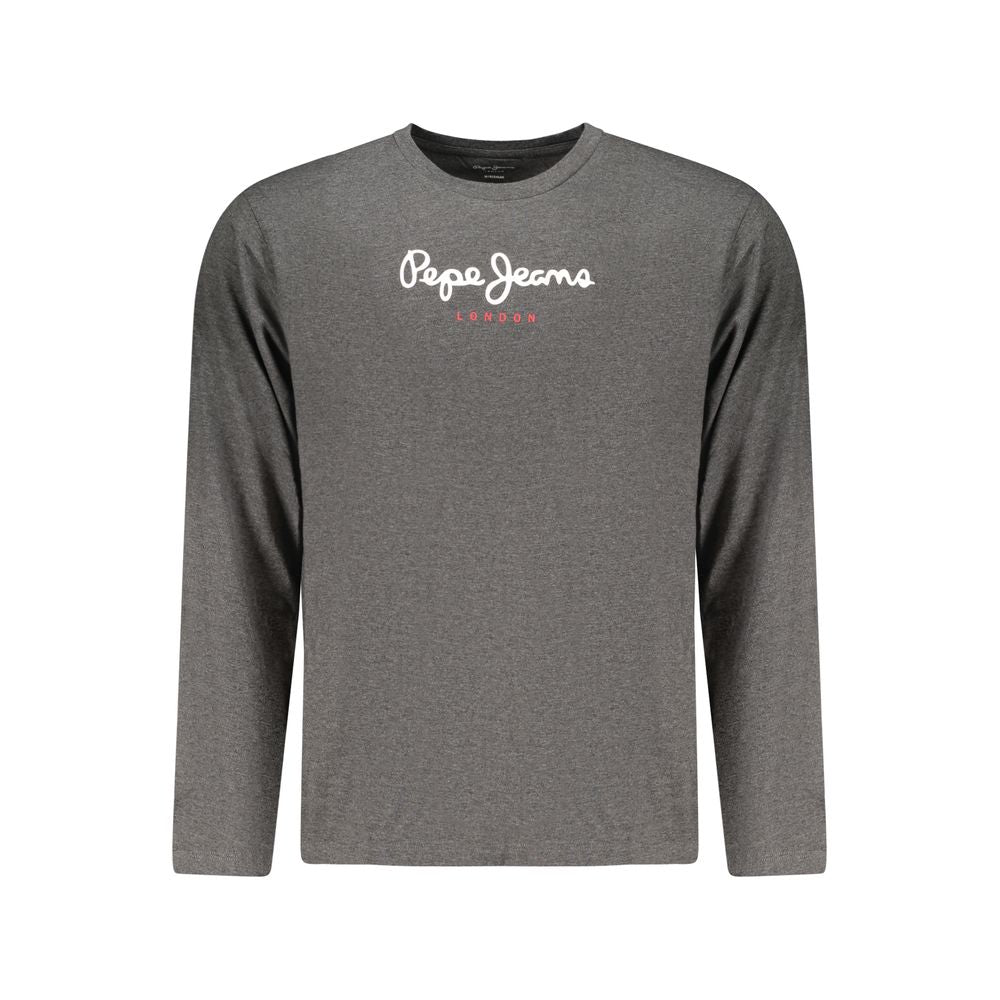 Activewear T-Shirt by Pepe Jeans for men in cotton polyester gray & print features a sporty silhouette with long-sleeve and crew neckline, showcasing innovative for a sporty finish.