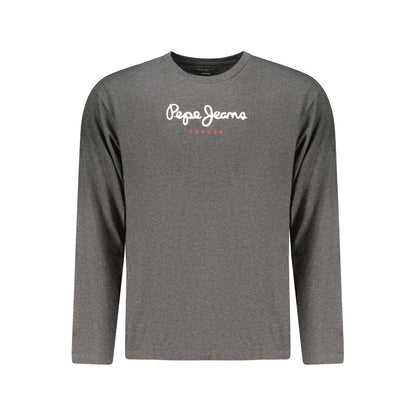 Activewear T-Shirt by Pepe Jeans for men in cotton polyester gray & print features a sporty silhouette with long-sleeve and crew neckline, showcasing innovative for a sporty finish.