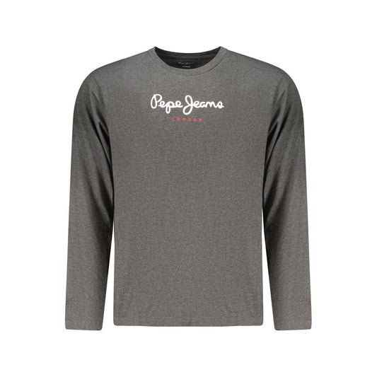 Activewear T-Shirt by Pepe Jeans for men in cotton polyester gray & print features a sporty silhouette with long-sleeve and crew neckline, showcasing innovative for a sporty finish.