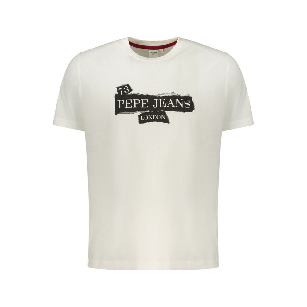 Activewear T-Shirt by Pepe Jeans for men in cotton white & print presents a kinetic silhouette, showcasing the kinetic and alongside functional for a premium, athletic look.