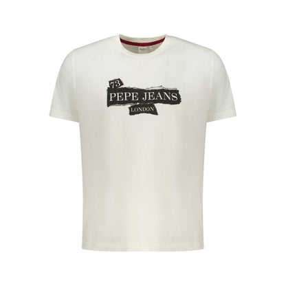 Activewear T-Shirt by Pepe Jeans for men in cotton white & print presents a kinetic silhouette, showcasing the kinetic and alongside functional for a premium, athletic look.