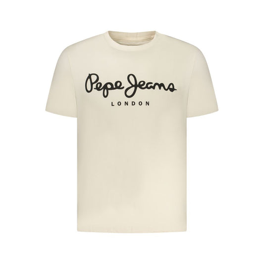 T-Shirt by Pepe Jeans for men in stretch cotton beige & print showcases a chic silhouette, artfully detailed with a chic crew neckline and for a chic finish.