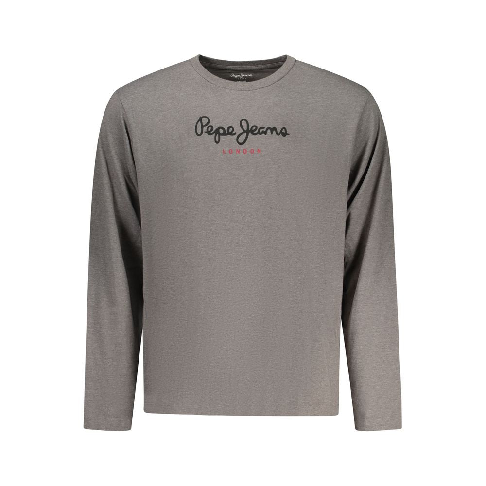 Activewear T-Shirt by Pepe Jeans for men in cotton polyester gray & print features a sporty silhouette with long-sleeve and crew neckline, showcasing innovative for a sporty finish.