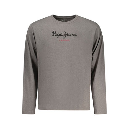 Activewear T-Shirt by Pepe Jeans for men in cotton polyester gray & print features a sporty silhouette with long-sleeve and crew neckline, showcasing innovative for a sporty finish.