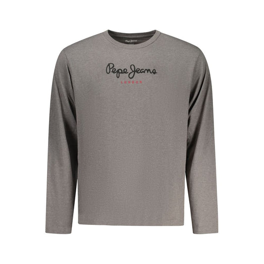 Activewear T-Shirt by Pepe Jeans for men in cotton polyester gray & print features a sporty silhouette with long-sleeve and crew neckline, showcasing innovative for a sporty finish.