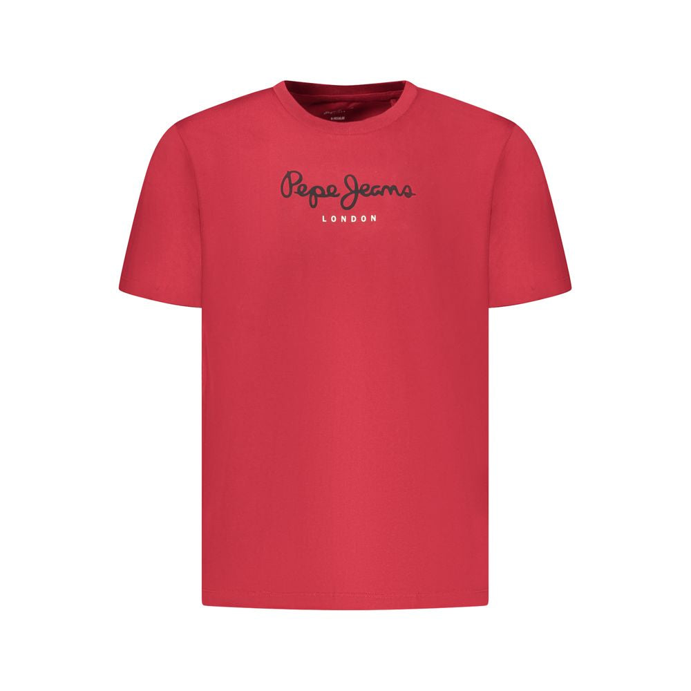 Activewear T-Shirt by Pepe Jeans for men in cotton red & print features an contemporary design with , a length, and a contemporary crew neckline.