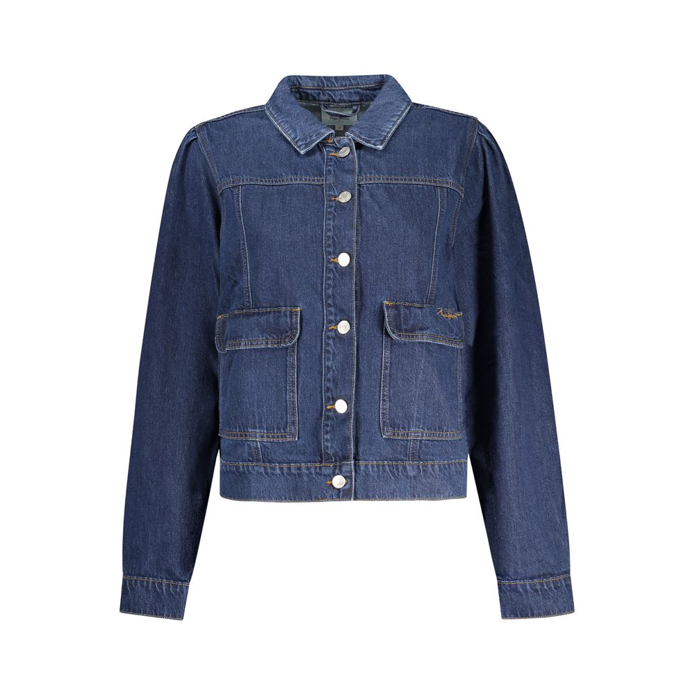 Trucker Jacket by Pepe Jeans for women in denim cotton blue & signature features an contemporary silhouette, showcasing a sophisticated and contemporary pockets for a truly refined look.