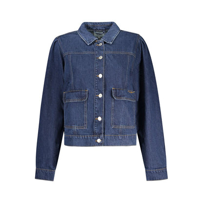 Trucker Jacket by Pepe Jeans for women in denim cotton blue & signature features an contemporary silhouette, showcasing a sophisticated and contemporary pockets for a truly refined look.