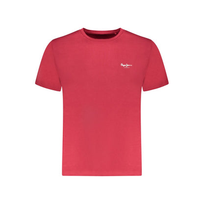 Activewear T-Shirt by Pepe Jeans for men in cotton red & print features an athletic silhouette with sleeves and a crew neckline neckline, enhanced by high-performance .