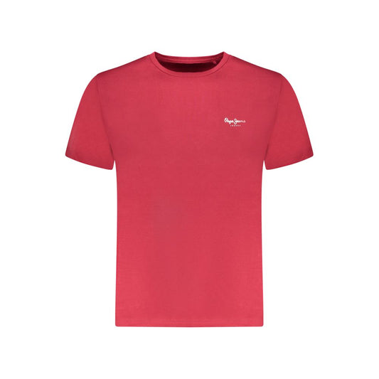 Activewear T-Shirt by Pepe Jeans for men in cotton red & print features an athletic silhouette with sleeves and a crew neckline neckline, enhanced by high-performance .