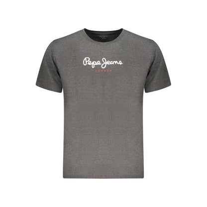 Activewear T-Shirt by Pepe Jeans for men in cotton gray & print features an athletic silhouette with sleeves and a crew neckline neckline, enhanced by high-performance .