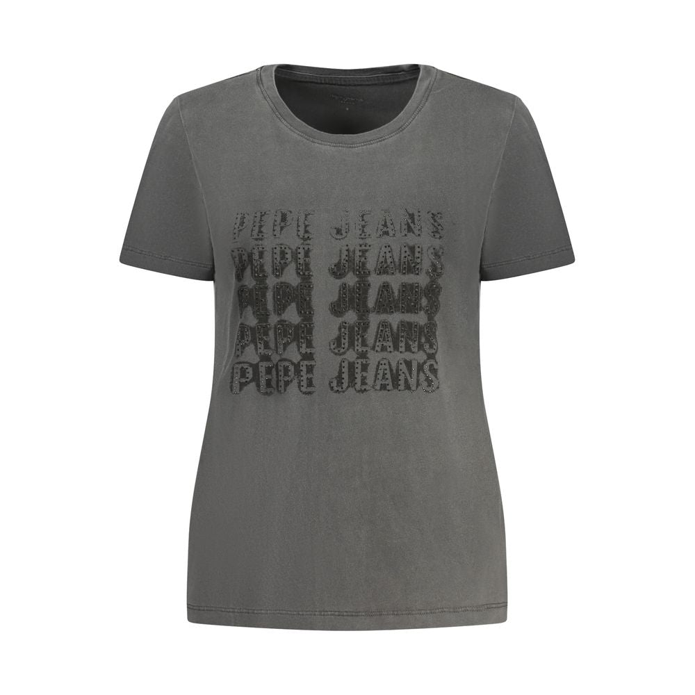 Activewear T-Shirt by Pepe Jeans for women in cotton & rhinestone black & print features a versatile silhouette, showcasing a versatile crew neckline and detailed with high-performance for a premium look.