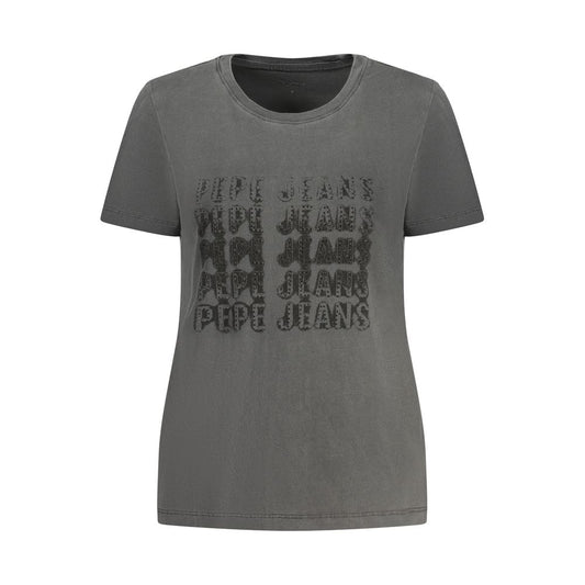 Activewear T-Shirt by Pepe Jeans for women in cotton & rhinestone black & print features a versatile silhouette, showcasing a versatile crew neckline and detailed with high-performance for a premium look.