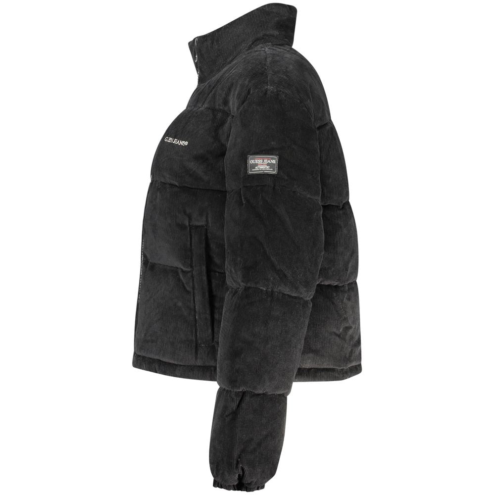 Windbreaker Jacket by Guess Jeans for women in polyester black showcases a modern silhouette, integrating pockets & windproof and a modern for a sophisticated finish.